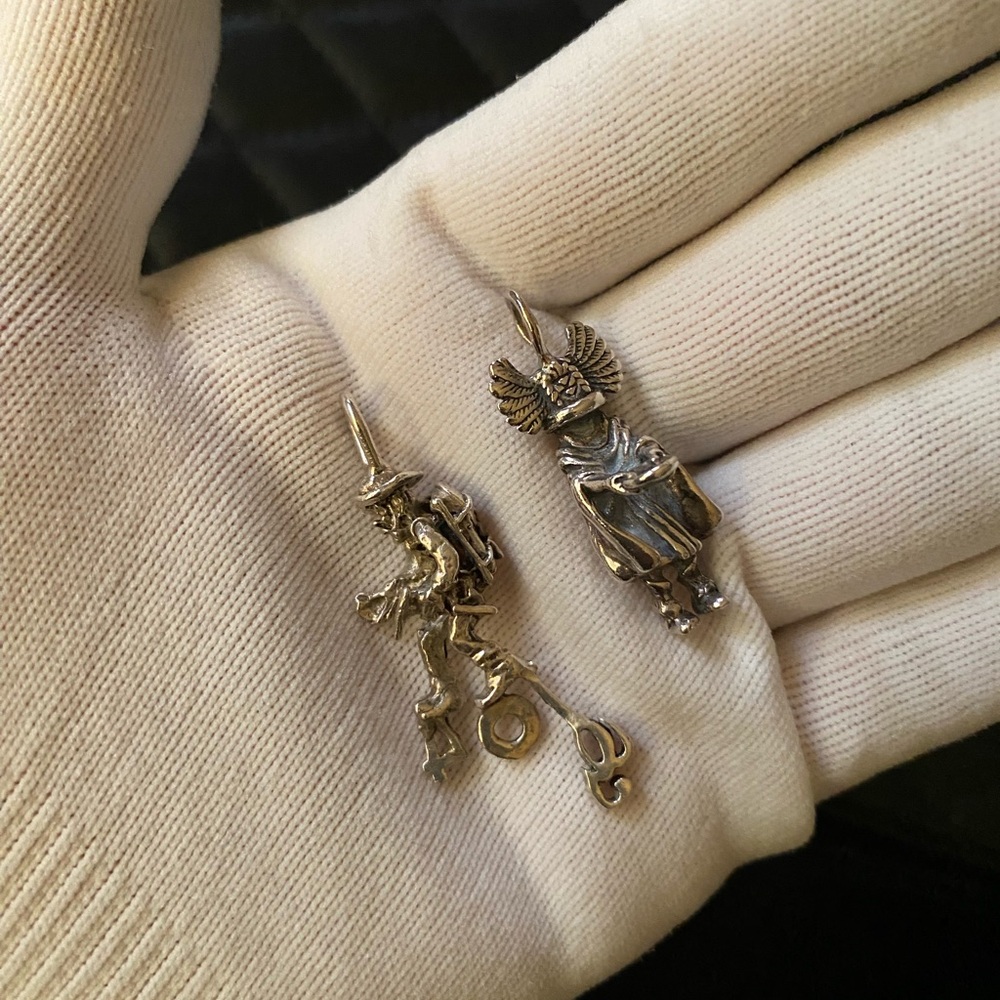 Silver Angel and Traveler Pendant Set